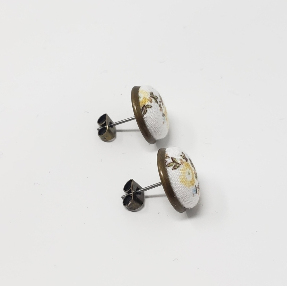 New Handmade | Upcycled Yellow Vintage Floral Stud Earrings - Picture 3 of 4